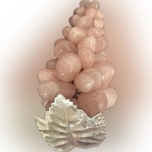 Vintage MCM French Rose Quartz Grape Cluster with Pewter Leaf